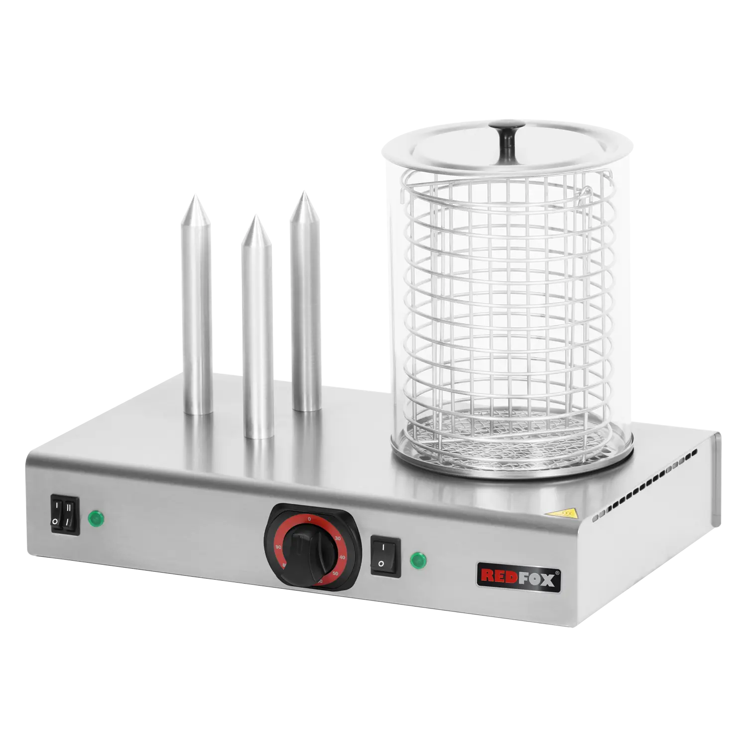 Kuum dog masin warmer 3 spike koos korv ja klaasist cylinder | REDFOX - HD 03 NK