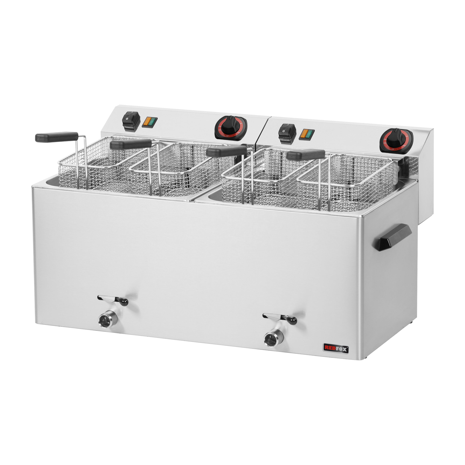 Elektriline topelt fritüür 0.74 kW/l, 11+11 l lauapealne koos äravool 400 V | REDFOX - FE 1010 TD