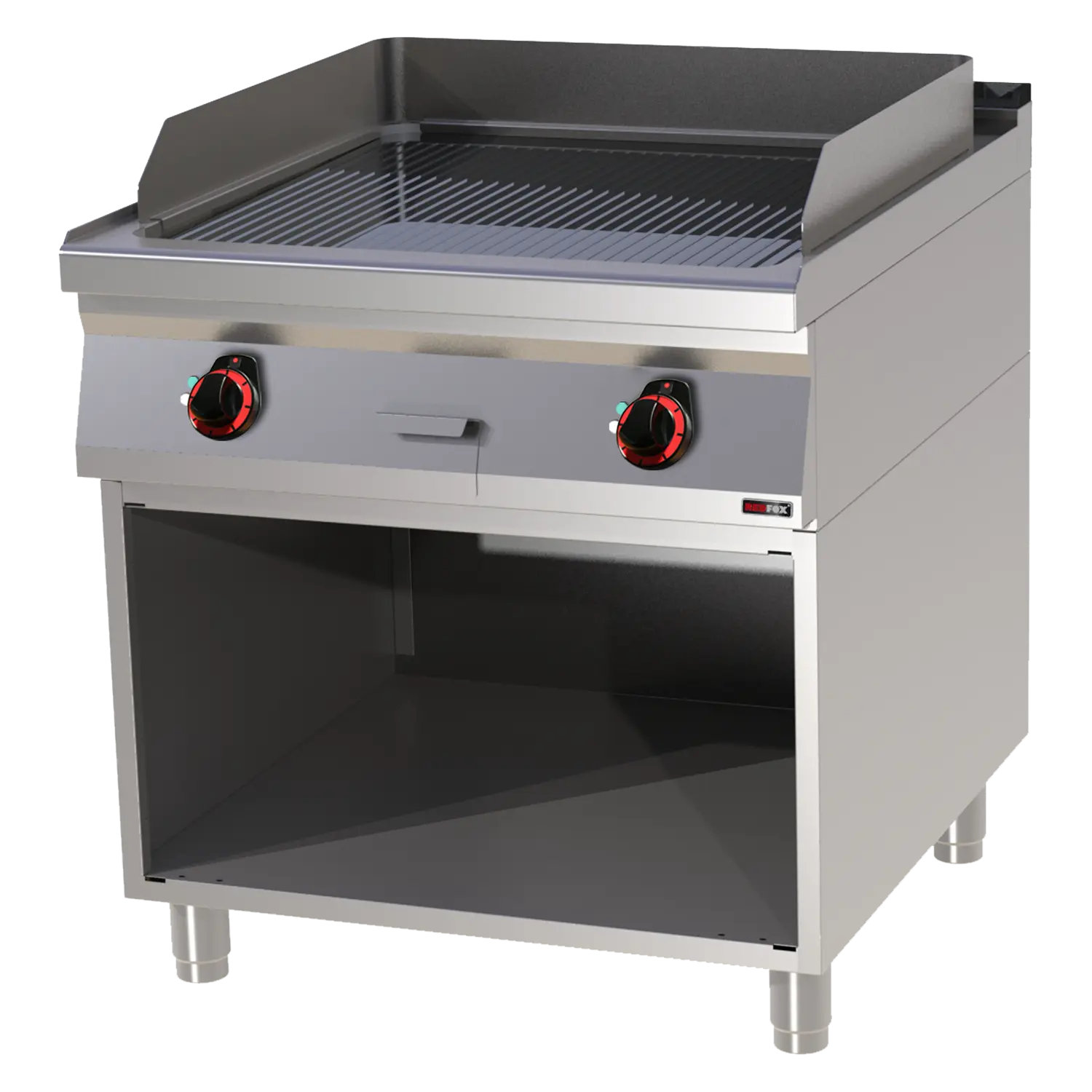 Grillplaat 71x65 elektriline kroomitud soonega peal lahtine kapp 400 V | REDFOX - FTRC 90/80 E
