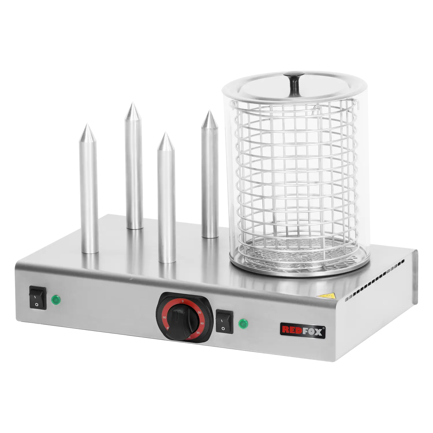 Kuum dog masin warmer 4 spikey koos korv ja klaasist cylinder | REDFOX - HD 04 NK